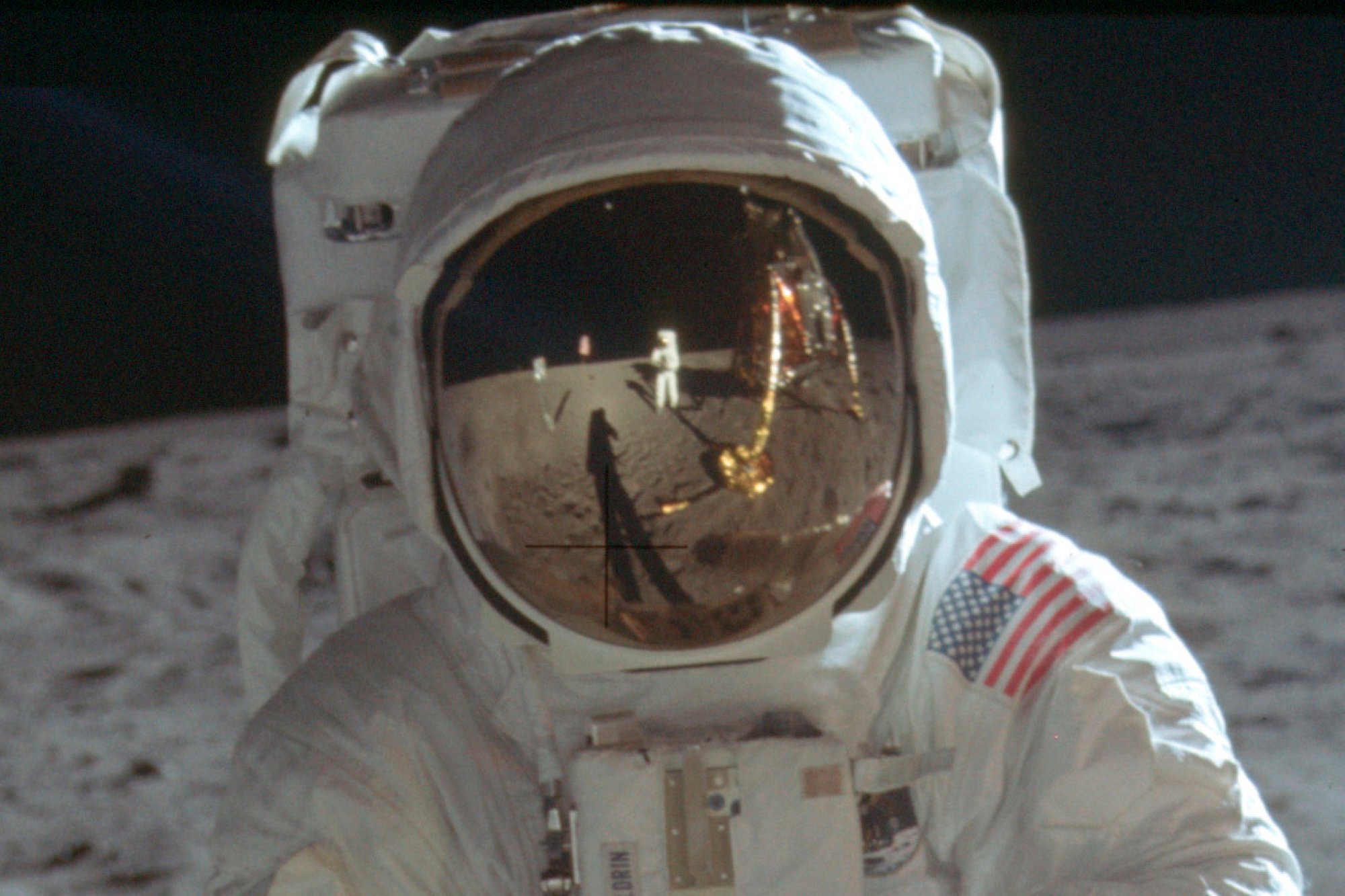 Neil Armstrong is reflected in Buzz Aldrin’s helmet visor in a famous picture taken on the moon. Photo: Neil Armstrong Nasa via AP
